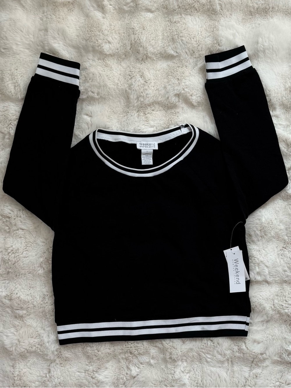 Weekend Andrea Jovine Women’s Black/White Striped Crewneck Pullover Sweater S